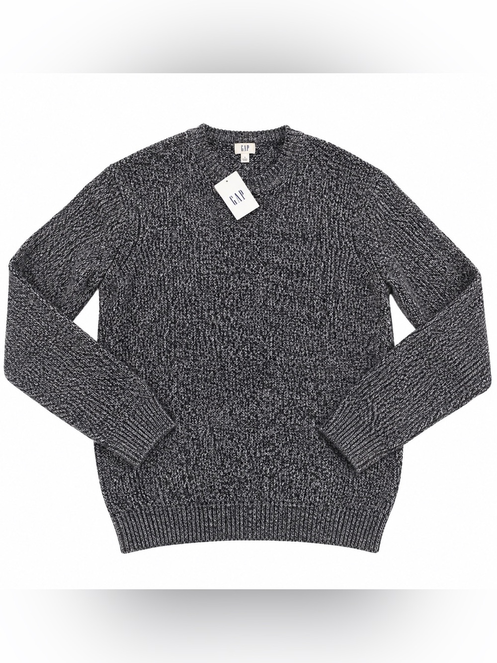 Gap New Men's Black Sweater Gray Marled 100% Cotton Crew Neck XL